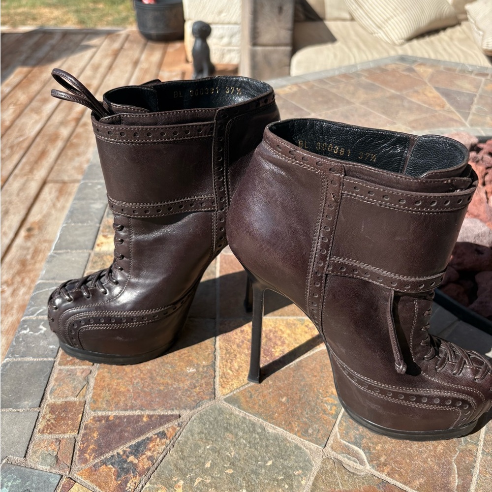 Yves Saint Laurent Dark Brown Heeled Boots